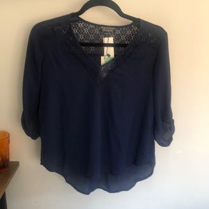 NWT Navy Lace Detail 3/4 sleeve Papermoon blouse